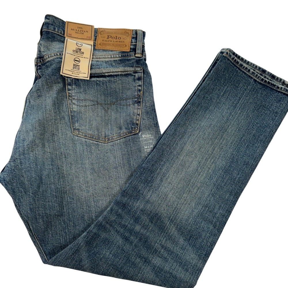 Polo Ralph Lauren Sullivan Slim Men 36x32 Blue Low Stretch Rope Dyed $138 Jeans - Picture 1 of 10